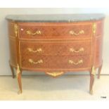 A French Style bow fronted hall table with a marble top and ormulu mountings 80x130x50cm