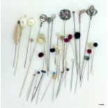 A mixed collection of ladies hat pins to include gold & silver