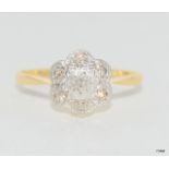 18ct gold & platinum ladies diamond daisy ring approx 0.5ct size Q