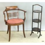 Edwardian Inlaid Mahogany demi lune chair and oak cake stand