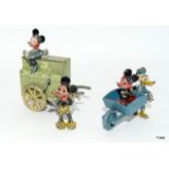 Rare Charbens Toys Mickey Mouse Organ grinder and Donald Duck Wheel Barrow