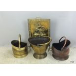 Collection of brass and copper coal scuttles