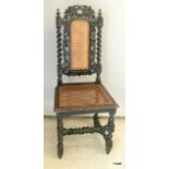 Oak barley twist rattan seated hall chair depicting grapes and fruit 110 x 45 x 45cm