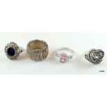 4 Silver Mixed Stone Rings