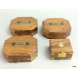Four brass bound wooden boxes