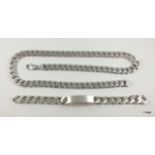 A silver mans flat link neck chain 60cm and id bracelet