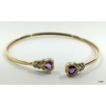 9ct gold ladies amethyst and diamond band bracelet