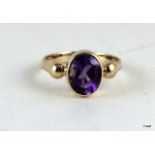 9ct gold antique style amethyst ring. Size M