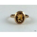 9ct gold ladies amber set ring size O