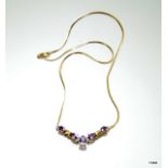 9ct gold ladies amethyst and diamond necklace