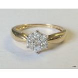 9ct gold ladies diamond cluster ring h/m 0.25 ct size M