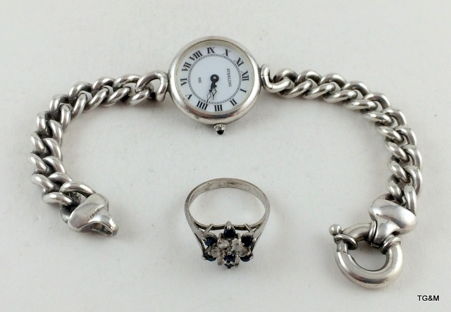 Silver ladies watch and silver ring