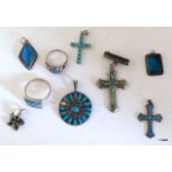 Misc silver enamel turquoise items