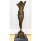 A bronze figure of an art deco lady, set on a marble base. 43cm high