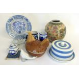 Miscellaneous china to include Oriental ginger jar, Delft and Worcester