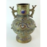 Japanese bronze enamel vase C1900 31cm high