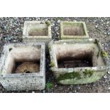 4 Square concrete garden pots with makers mark to the interior 30x50x40cm
