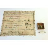 1879 dated child's sampler and miscellaneous other items to include a pearl handled pencil