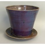 Large Art Pottery Jardiniere pot on saucer base