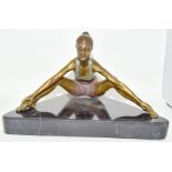 A coloured bronze figure of an athletic lady set on a marble base. 28.5cm high