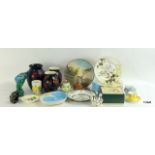 A mixed collection of china and glass to include Poole pottery vase