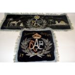 Two impressive WW2 Royal Air Force embroidered souvenirs from Egypt dated 1943 & 1944. 82cms by