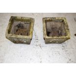 Pair square concrete garden pots 28x32x32cm