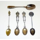 Five silver tea spoons including military Gloucester Regiment, Royal Engineers and Christopher