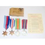 A WW2 Army Officers medal group of four including the France & Germany Star with paperwork and