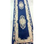 Blue Chinese wool carpet runner 'Kayam' 300 x 75cm