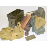 A quantity of Military kit including pouches, padlock with original key, tools etc