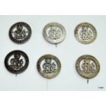 Six WW1 Silver War Badges for Services Rendered, numbered B136565, B291771, B160780, B270029, B41731