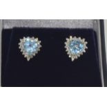 14ct gold Aquamarine and diamond daisy style earrings