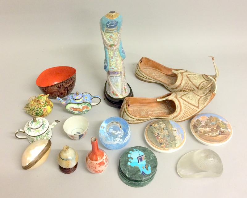 Collection of misc glass paper weights signed, china and other items