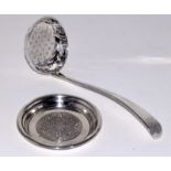 Silver draining spoon and small silver pin dish h/m