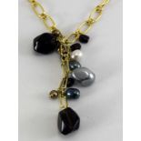 Silver gilt necklace set with fresh water pearls and smokey quarts