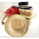 Vintage travelling hat box with a selection of vintage hats by Otto Lucas, Moriot, Atelier Lucas.