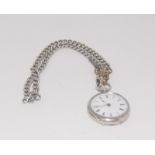 Silver embossed pocket watch and chain all fully h/m with key in working order