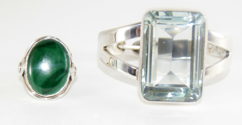 Silver and malachite ring with a silver designer h/m bracelet