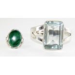 Silver and malachite ring with a silver designer h/m bracelet