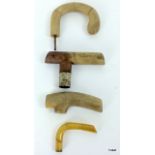 4 Horn walking stick handles (possibly rhino)