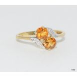 9ct gold ladies amber and diamond ring size