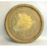 Islamic designed round brass tray with raised edges and fully engraved 65cm