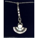 Silver art deco style pendant necklace set with large central opal and marcasite
