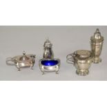 Mappin and Webb condiment set with other silver mustards