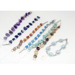 Seven assorted bracelets set with semi precious stones