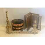 Brass fire surround fire screen and candle holder with a fire bucket