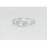 9ct white gold ladies diamond and aquamarine ring size P