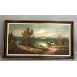 Oil Painting depicting a Mid European lake scene signed Waldeck 110x60cm