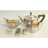 Silver plate Tea set with silver top jam pot and spoons